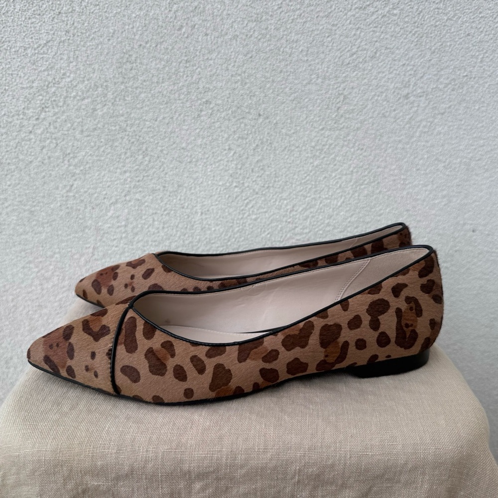 Cole Haan Braylee Leopard Calf Hair Skimmer Ballet Flat Size 9B Pointy Toe